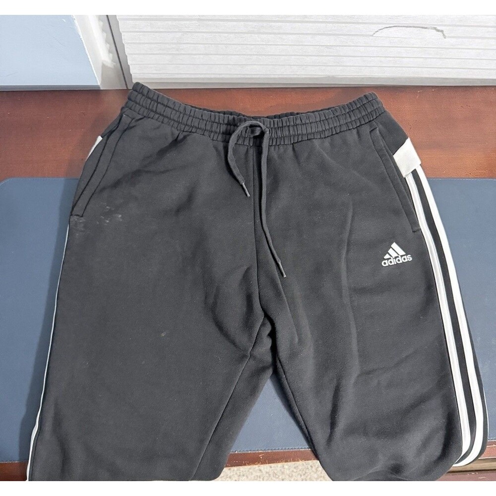 Adidas Men's Black 3-Stripes Fleece Joggers Sweatpants Size Large L